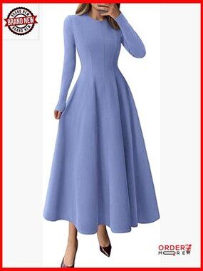 Elegant Long Sleeve Midi Cocktail Dress Flowy A-Line Party Dress